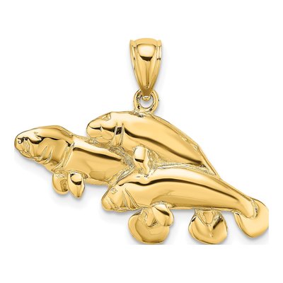 14K Yellow Gold Three Manatees Pendant