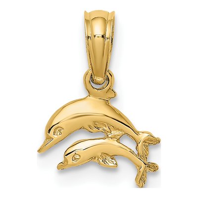 14K Yellow Gold Mini Double Dolphins Charm