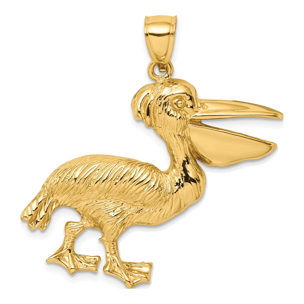 14K Yellow Gold Large Textured Pelican Charm