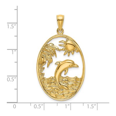 14K Yellow Gold Dolphin Ocean Scene Pendant – view 4