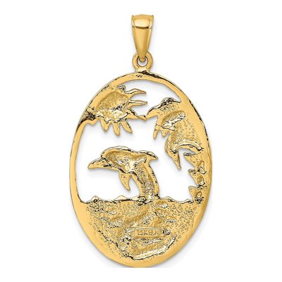 14K Yellow Gold Dolphin Ocean Scene Pendant – view 5