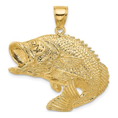 14K Yellow Gold Large Bass Fish Charm