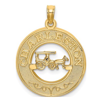 14K Yellow Gold Horse Buggy Pendant