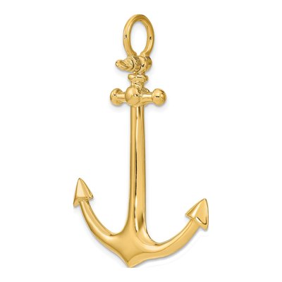 14K Yellow Gold 3-D Large Anchor Pendant – view 6