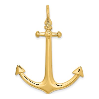 14K Yellow Gold 3-D Large Anchor Pendant