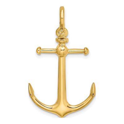 14K Yellow Gold 3D Anchor Pendant