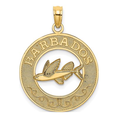 14K Yellow Gold Barbados Flying Fish Circle Charm