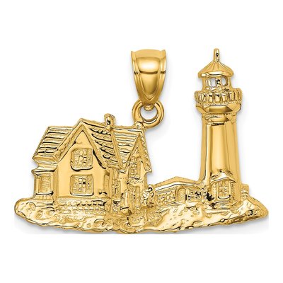14K Yellow Gold Nubble Lighthouse Charm