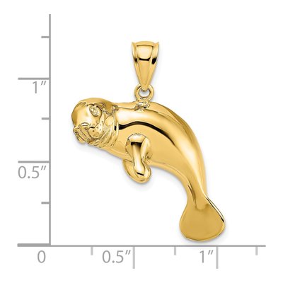 14K Yellow Gold Swimming Manatee Pendant – view 4