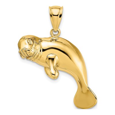 14K Yellow Gold Swimming Manatee Pendant