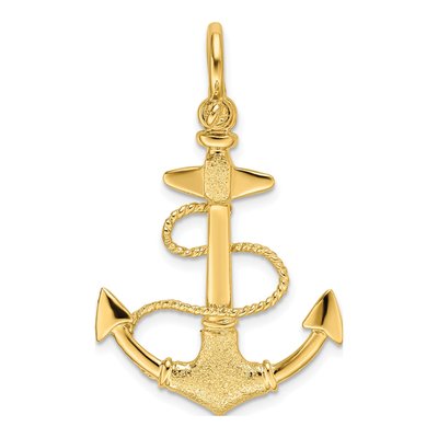 14K Yellow Gold Textured Anchor Charm
