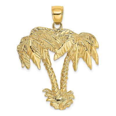 14K Yellow Gold Double Palm Trees Pendant