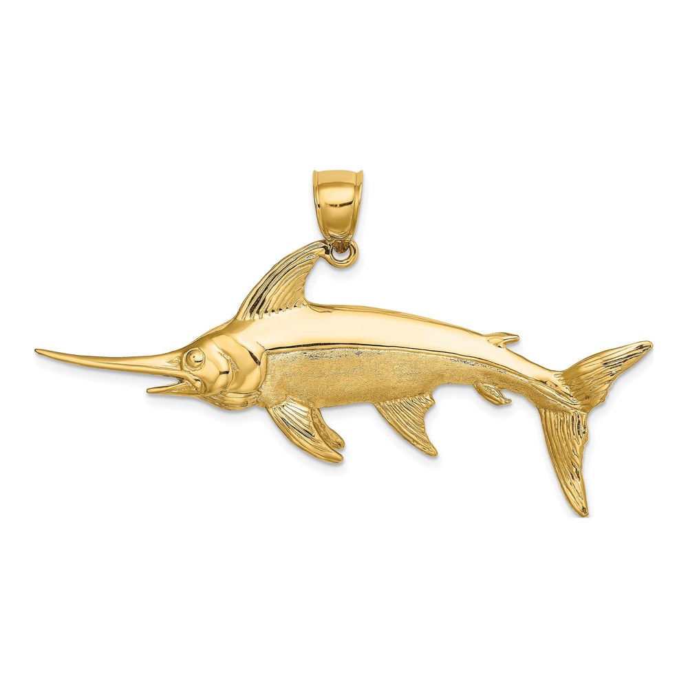 14K Gold 3-D Swordfish Charm Pendant