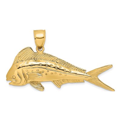14K Yellow Gold 3-D Mahi-Mahi Dorado Fish Charm