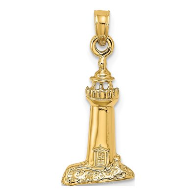 14K Yellow Gold Lighthouse Pendant