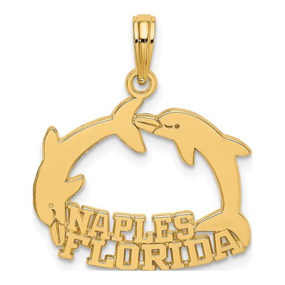14K Yellow Gold Naples Florida Dolphins Charm