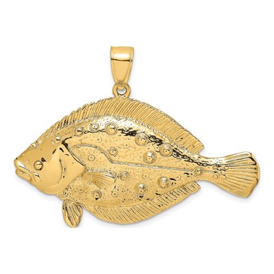 14K Yellow Gold 3-D Flounder Fish Pendant