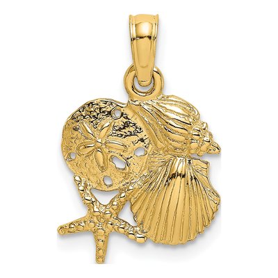 14K Yellow Gold Four Shell Cluster Pendant