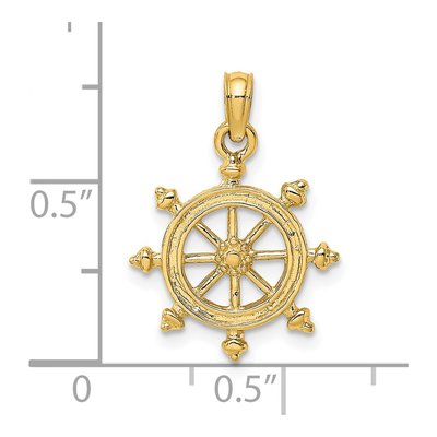 14K Yellow Gold Ship Wheel Pendant – view 3