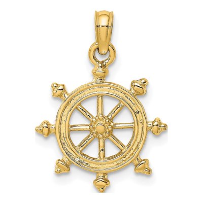 14K Yellow Gold Ship Wheel Pendant