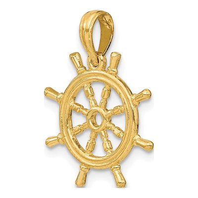 14K Yellow Gold 3D Ships Wheel Pendant – view 6