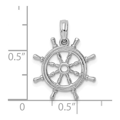 14K White Gold 3-D Ships Wheel Pendant – view 4