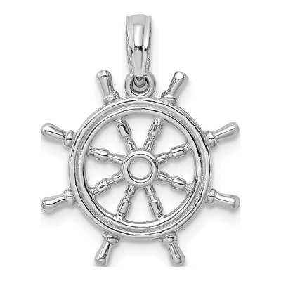 14K White Gold 3-D Ships Wheel Pendant – view 5