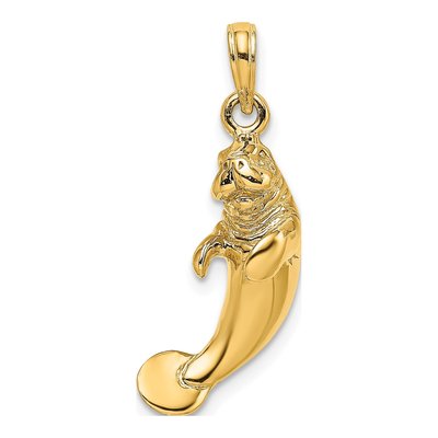 14K Yellow Gold 3D Manatee Pendant