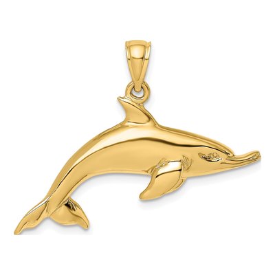 14K Yellow Gold Swimming Dolphin Charm