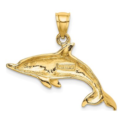 14K Yellow Gold Swimming Dolphin Pendant – view 5