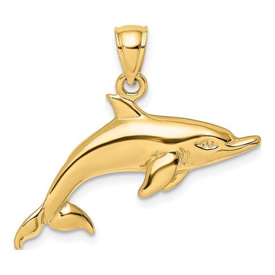 14K Yellow Gold Swimming Dolphin Pendant