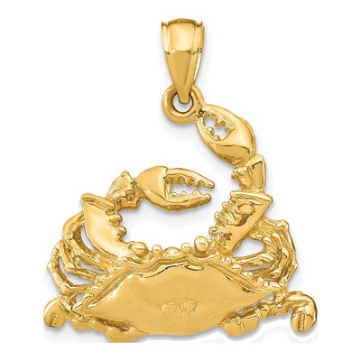 14K Yellow Gold Blue Crab Charm