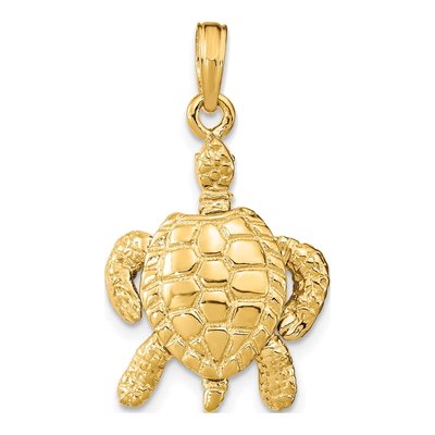 14K Yellow Gold 3-D Sea Turtle Charm