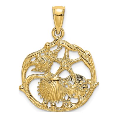 14K Yellow Gold Shell Cluster Circle Charm