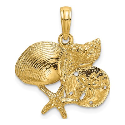 14K Yellow Gold Shell Starfish Cluster Charm