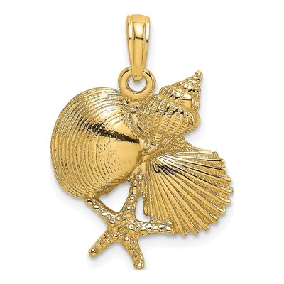 14K Yellow Gold Textured Shell Starfish Charm