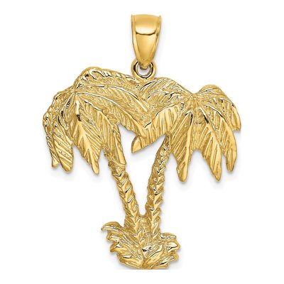 14K Yellow Gold 2-D Double Palm Tree Pendant