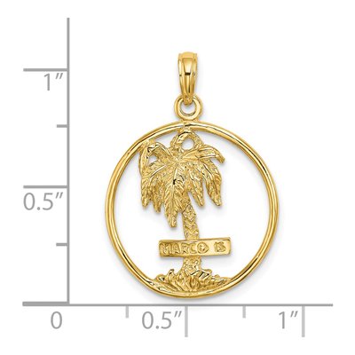 14K Yellow Gold Palm Tree Round Pendant – view 4