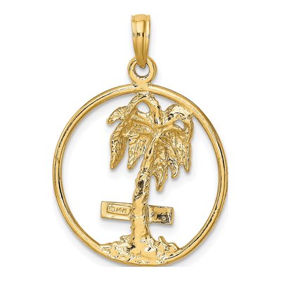 14K Yellow Gold Palm Tree Round Pendant – view 5