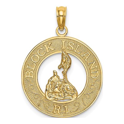 14K Yellow Gold Block Island RI Map Charm