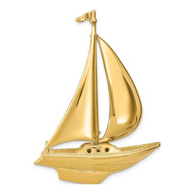 14K Yellow Gold 3-D Sailboat Omega Slide Pendant