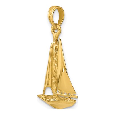 14K Yellow Gold 3D Sailboat Charm Pendant – view 6