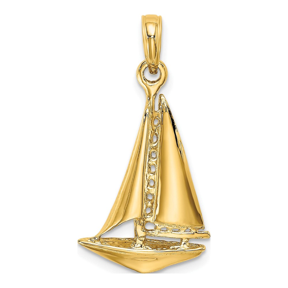14K Yellow Gold 3D Sailboat Charm Pendant