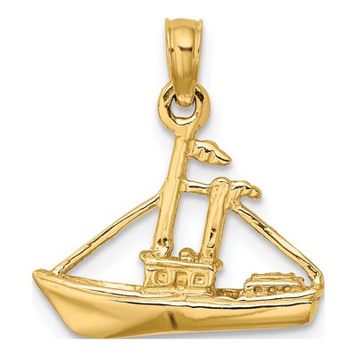 14K Yellow Gold 3D Tug Boat Pendant – view 5