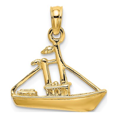 14K Yellow Gold 3D Tug Boat Pendant