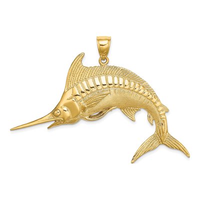 14K Yellow Gold Large Blue Marlin Pendant