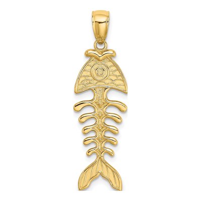 14K Yellow Gold 3D Fishbone Pendant