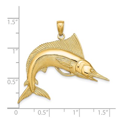 14K Yellow Gold 2-D Striped Marlin Pendant – view 4
