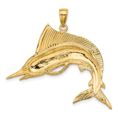 14K Yellow Gold 2-D Striped Marlin Pendant – view 5