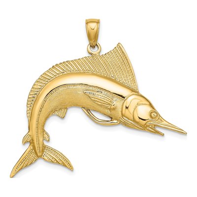 14K Yellow Gold 2-D Striped Marlin Pendant
